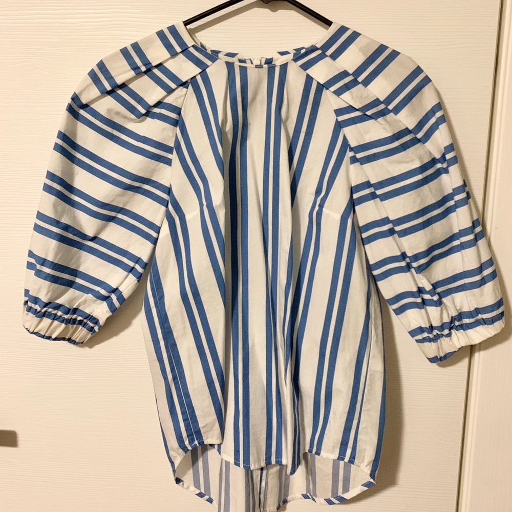 H&M Striped White and Blue Pleated Shirt